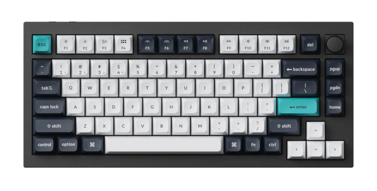 KEYCHRON Q1 Max KEYCHRON Q1 Max liniowe przełączniki Gateron Jupiter Banana fabrycznym smarowaniem wytrzymują aż do 80 milionów naciśnięć - klawiatura od góry na białym tle