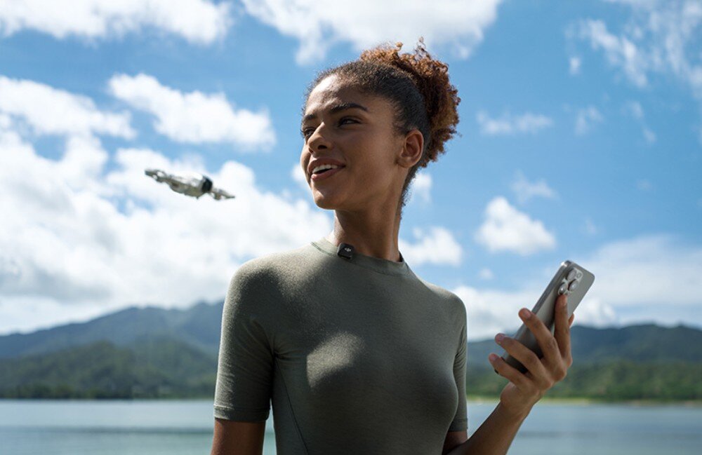 System bezprzewodowy DJI Mic Mini (1 TX + 1 RX) łączenie Bluetooth parowanie aplikacja dron DJI Neo