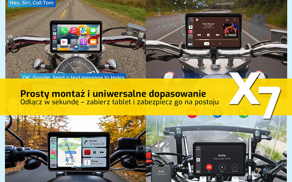 Tablet motor XENSO X7 uchwyt montażowy motocykl quad kabel ACC wymiary, rózne kadry mocowania tabletu na róznych motorach