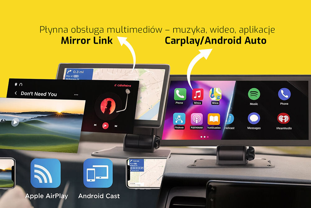 Tablet XENSO X8 Apple CarPlay Android Auto bezprzewodowe przewodowe dostęp do map i muzyki, tablety przymocowane do kokpitu auta