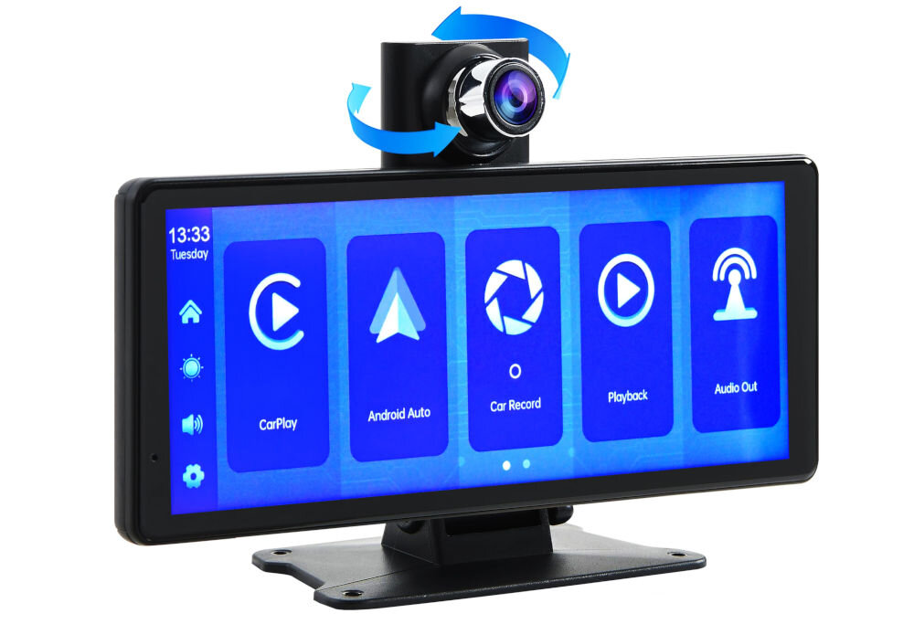 Tablet XENSO X8 kamera przednia rejestracja wnętrza monitoring podróży, tablet po skosie na białym tle