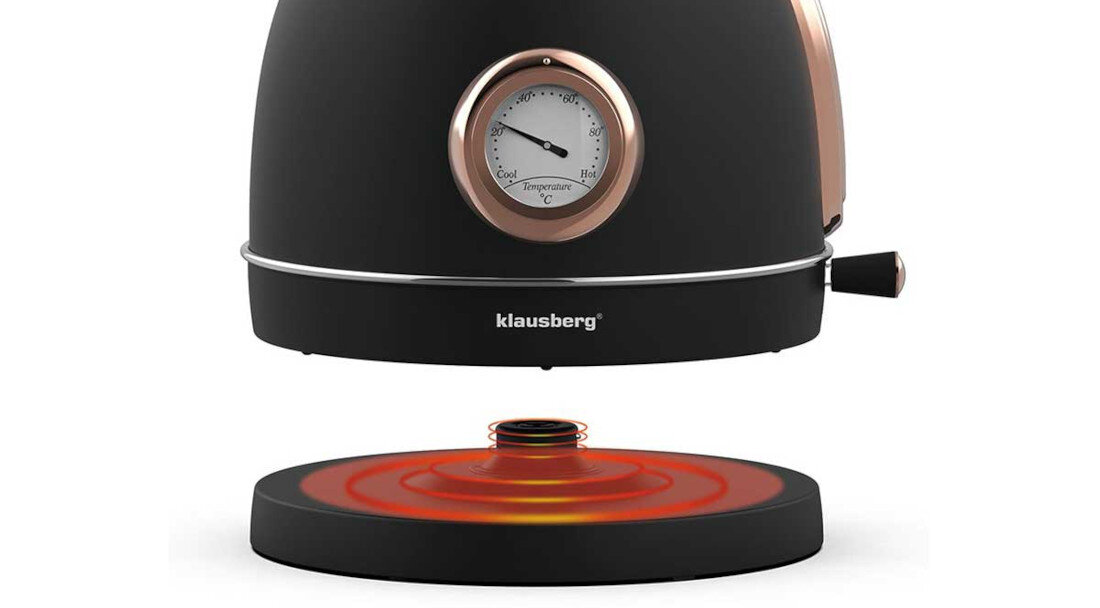 Czajnik KLAUSBERG KB-7905 Czarny Wygoda dla każdego Obrotowa podstawa 360° ułatwienie korzystanie stabilna konstrukcja i miejsce na kabel porządek korzystanie