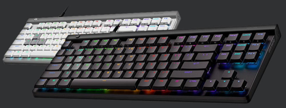 LOGITECH G515 Rapid TKL G515 RAPID TKL niskoprofilowej konstrukcji zakresem skoku od 0,1 do 2,5 mm szybkiego wyzwalania konfigurowalnej aktywacji 22 mm górną płytę, podwójne nakładki PBT na klawisze oprogramowaniu G HUB - klawiatura na ciemym tle w białej i czarnej kolorystyce