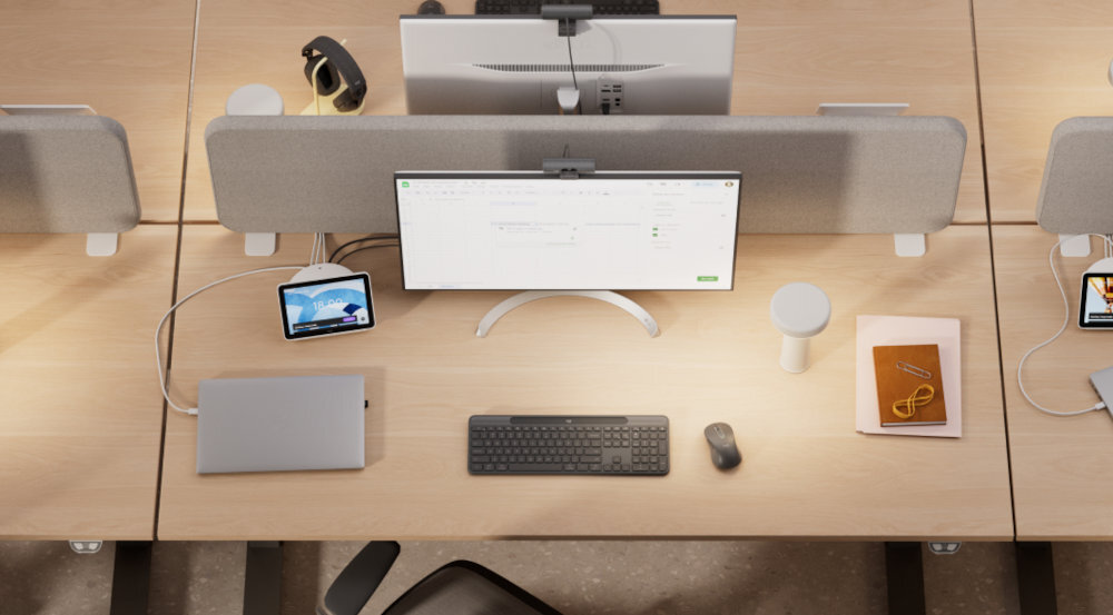 LOGITECH Slim Solar+ Windows, macOS, ChromeOS, Linux, iPadOS, iOS oraz Android OS Bluetooth szybkie i stabilne - klawiatura na biurku pełnym urządzeń