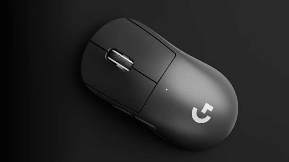 LOGITECH G Pro X Superlight 2C dwie formy łączności połączenia 2,4 GHz przewodowy przez USB-C - Czarna mysz komputerowa na ciemnym tle, widok z góry