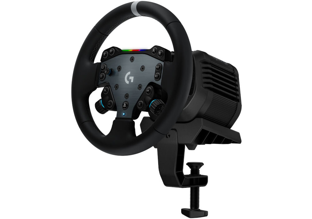 Kierownica LOGITECH RS50 (PC/XBOX) prezentacja kierownicy na białym tle pod kątem RS Round Wheel średnica ergonomiczny uchwyt silikonowa skóra płynne manewry