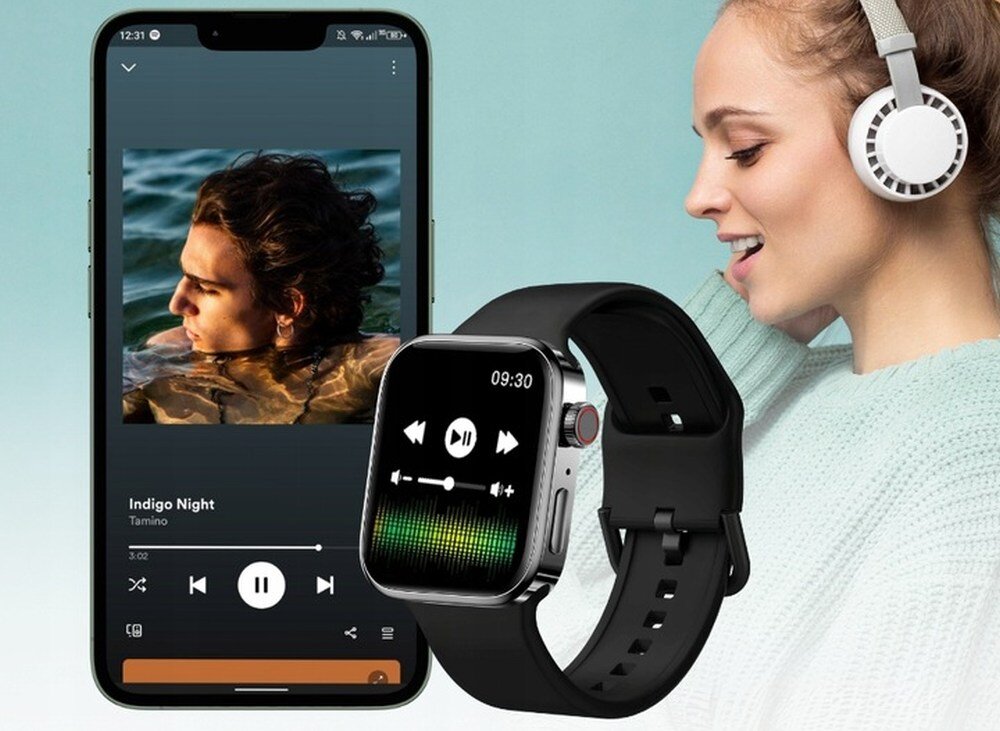 Smartwatch YAXO Tampa sterowanie muzyką na smartfonie