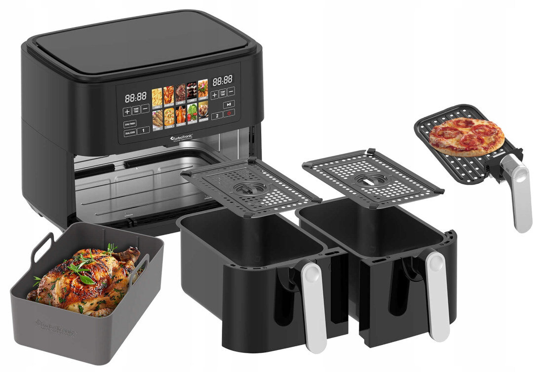 Air Fryer Frytkownica beztłuszczowa TURBOTRONIC TT-DAF8 Dwa kosze różne dania jednocześnie dla zabieganych rodzin