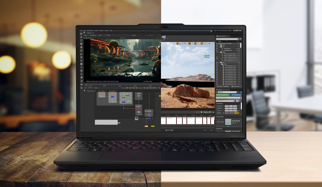 Laptop Lenovo ThinkPad używany do edycji wideo i montażu materiałów multimedialnych -  16-calowy panel OLED 3840 x 2400 pikseli