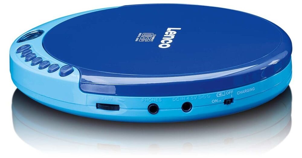 Discman LENCO CD-011BU zasilanie AA USB ładowanie baterii mobilny odtwarzacz CD, urządzenie po boku na białym tle