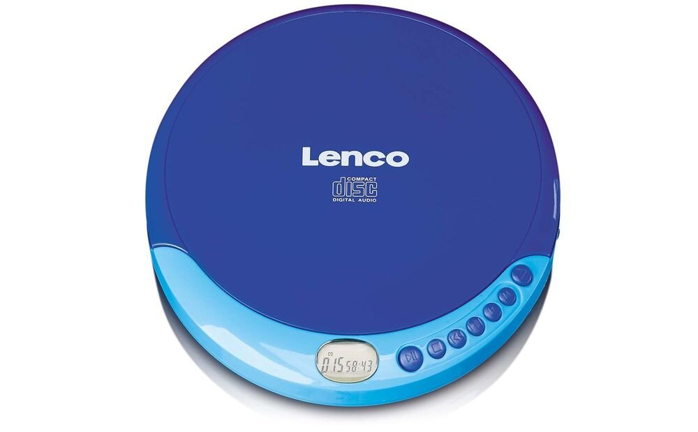Discman LENCO CD-011BU LCD wyświetlacz kontrola utworów przyciski oszczędzanie energii, urządzenie od frontu na białym tle