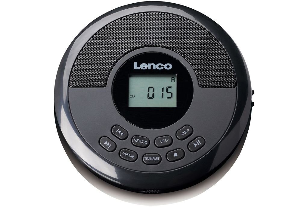 Discman LENCO CD-340BK CD CD-R CD-RW MP3 USB odtwarzanie audiobooków muzyki nośniki pamięci, discman od frontu na białym tle