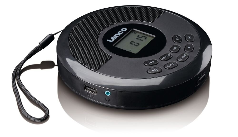 Discman LENCO CD-340BK Bluetooth nadajnik odbiornik 10 m słuchawki bezprzewodowe smartfon głośnik, discman na białym tle