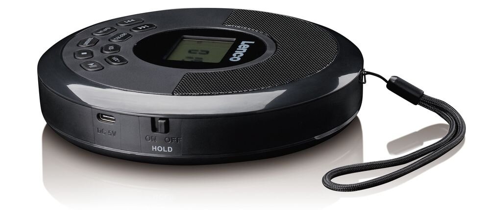 Discman LENCO CD-340BK głośniki stereo 3.5 mm Bluetooth odtwarzanie muzyki bez sprzętu, discman na białym tle