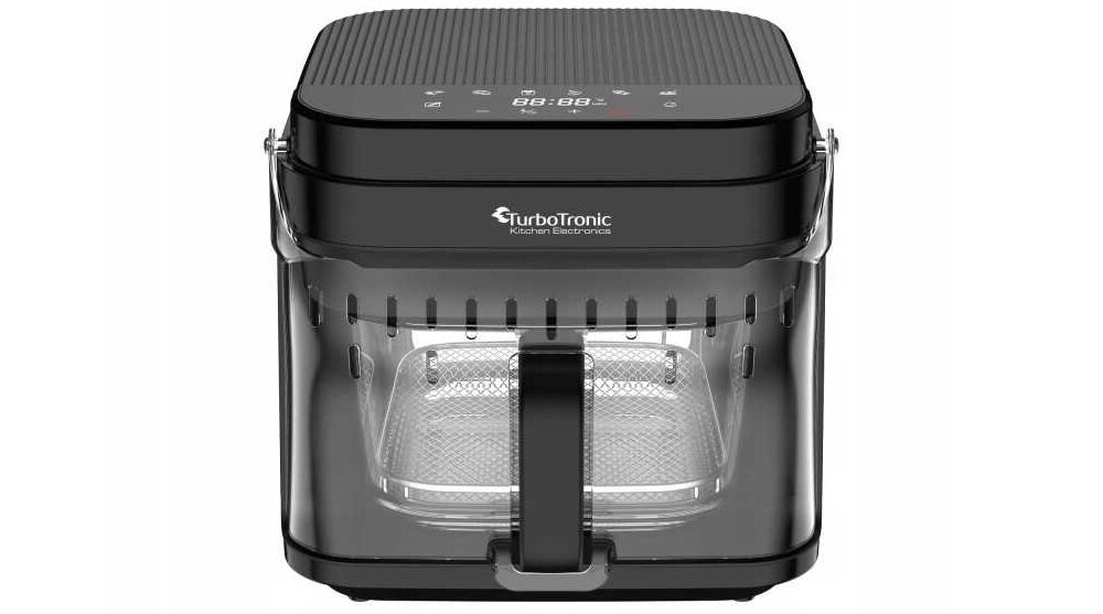 Air Fryer Frytkownica beztłuszczowa TURBOTRONIC TT-AFG5 urządzenie przodem na białym tle, grzałka węglowa, szybkie nagrzewanie, stabilna praca