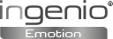 Logo z napisem \'ingenio Emotion\' w kolorze srebrnym na czarnym tle.