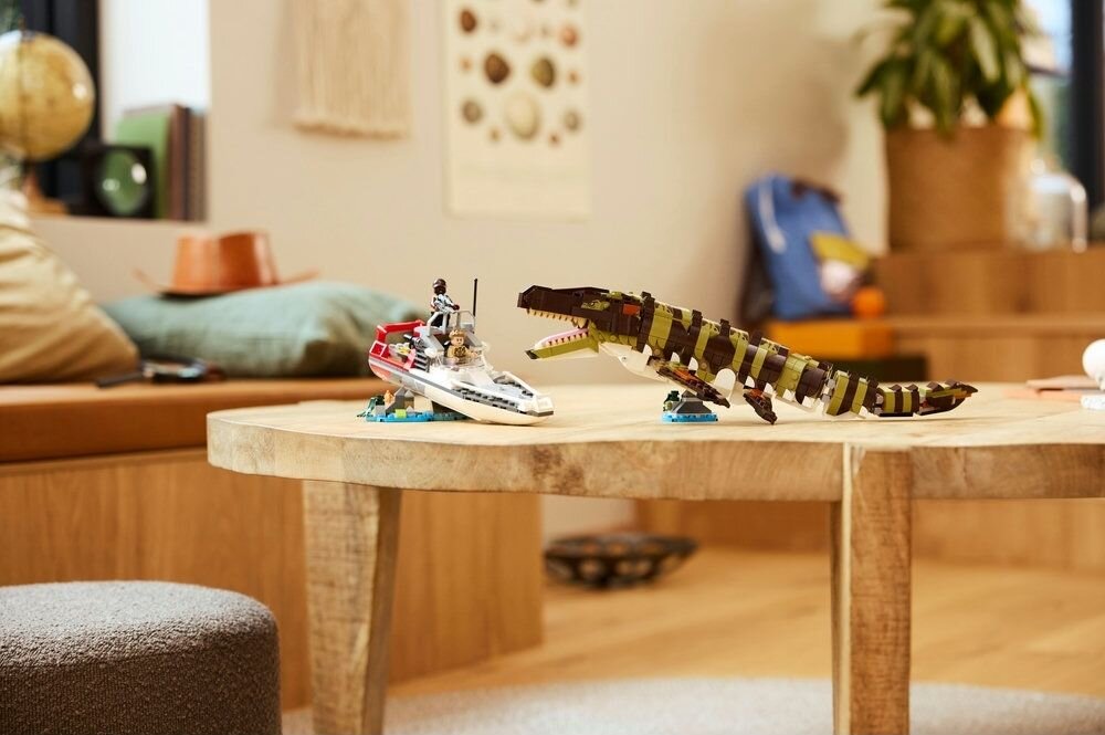 LEGO 76974 Jurassic World Misja na łodzi i model mozazaura zestaw konstrukcyjny dinozaur morski ruchoma figurka