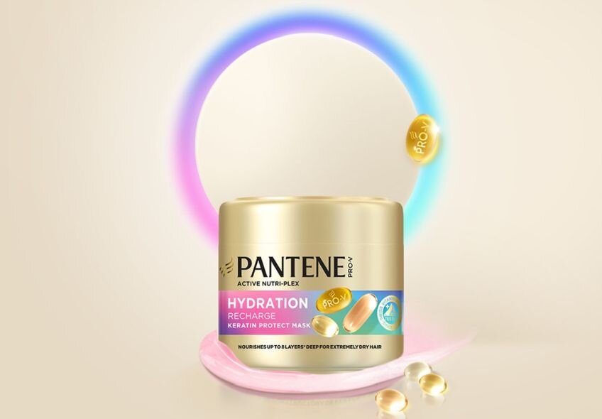Maska PANTENTE Pro-V Hydration Recharge Keratin Protect 300 ml dla suchych i puszących się włosów, lekka formuła, intensywne nawilżenie i odżywienie, zdrowy wygląd włosów