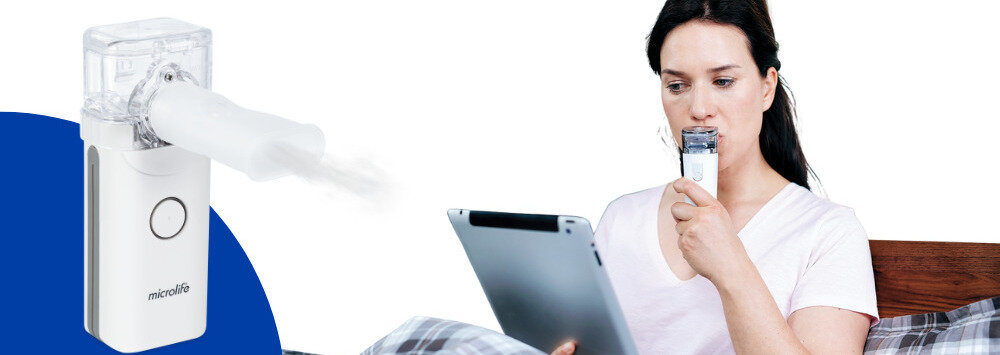 Inhalator siateczkowy MICROLIFE NEB900 Mesh wygląd design tło prezentacja wizualizacja w każdym miejscu