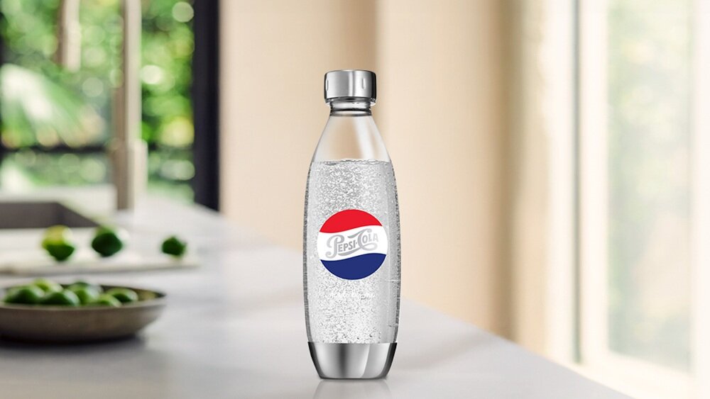 Butelka SODASTREAM Silver Pepsi rezygnacja z jednorazowych butelek, łatwe przygotowanie napoju, w domu i w pracy, lekka, poręczna