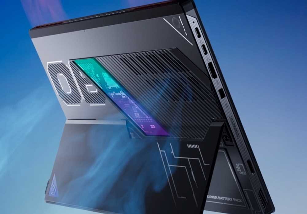 ASUS ROG Flow Z13 w trybie tabletu z widocznym systemem wentylacji – komora parowa i zaawansowane chłodzenie