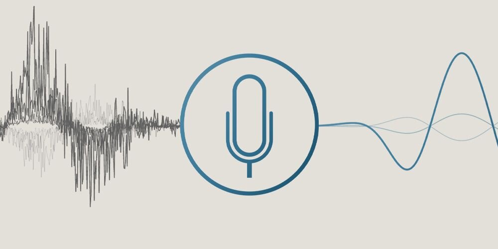 Ikona mikrofonu z wizualizacją fal dźwiękowych – technologia dwukierunkowej redukcji szumów AI w laptopie ASUS Zenbook 14.