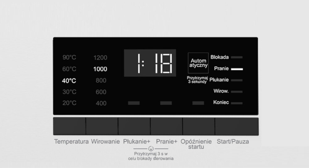 PRALKA SMITH&BROWN SWAN-712-W25 Wyświetlacz pralki z funkcjami temperatury, wirowania, płukania+ i opóźnionego startu. Czytelny panel ułatwia obsługę urządzenia wyświetlacz elektroniczny intuicyjny panel sterowania łatwa obsługa czas do końca prania ustawienia prania prędkość wirowania czytelny ekran szybki wybór programów komfort użytkowania
