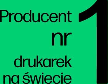 Na zielonym tle znajduje się czarny tekst: \'Producent nr 1 drukarek na świecie\'.