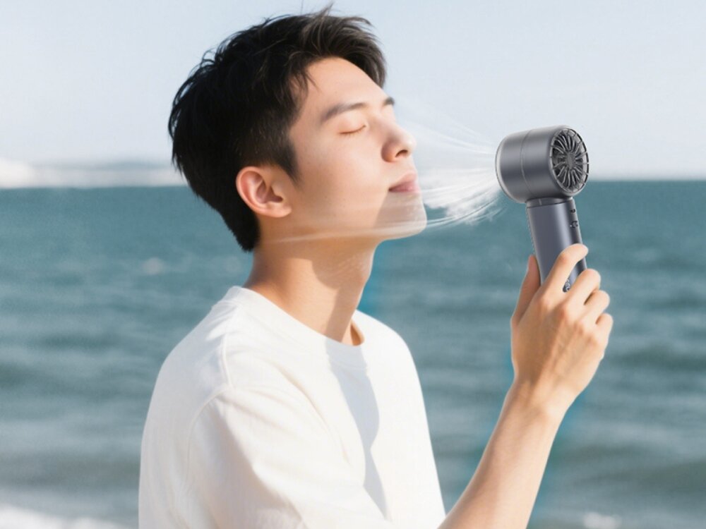LIFEUSAMS LU03 wentylator 1-100 prędkość Mężczyzna na plaży chłodzący twarz mocnym strumieniem powietrza z grafitowego wentylatora ręcznego USAMS.
