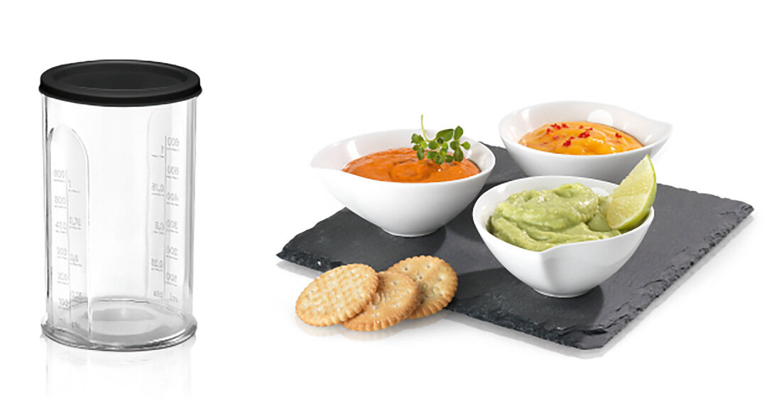 Blender BOSCH ErgoMaster MSM6M831  Praktyczny pojemnik Praktyczny pojemnik z miarką 600 ml odmierzanie miksowanie ilośc składniki łatwo odmierzysz składniki i zmiksujesz