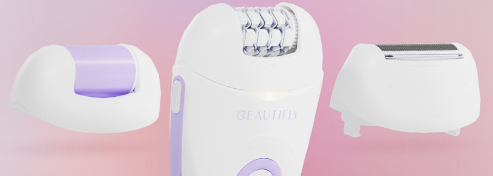 Depilator BEAUTIFLY Compactsilik Epil Wszechstronna pielęgnacja ciała funkcje depilacji, golenia i pielęgnacji stóp ułatwienie wymienne głowice dopasowanie potrzeby miękka, gładka i przyjemna