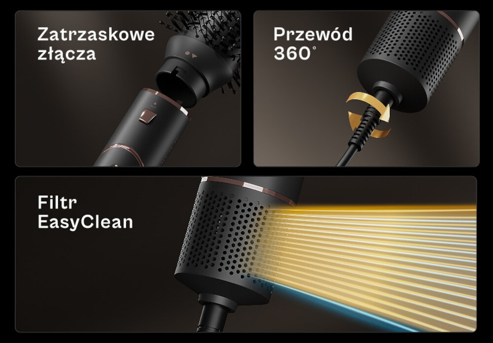 Suszarko-lokówka BEAUTIFLY Multi Styler Stylebliss Noir Prosta obsługa i pielęgnacja Zatrzaskowe końcówki  dwumetrowy przewód 360° jedno kliknięcie swoboda ruch  Filtr EasyClean w kilka sekund