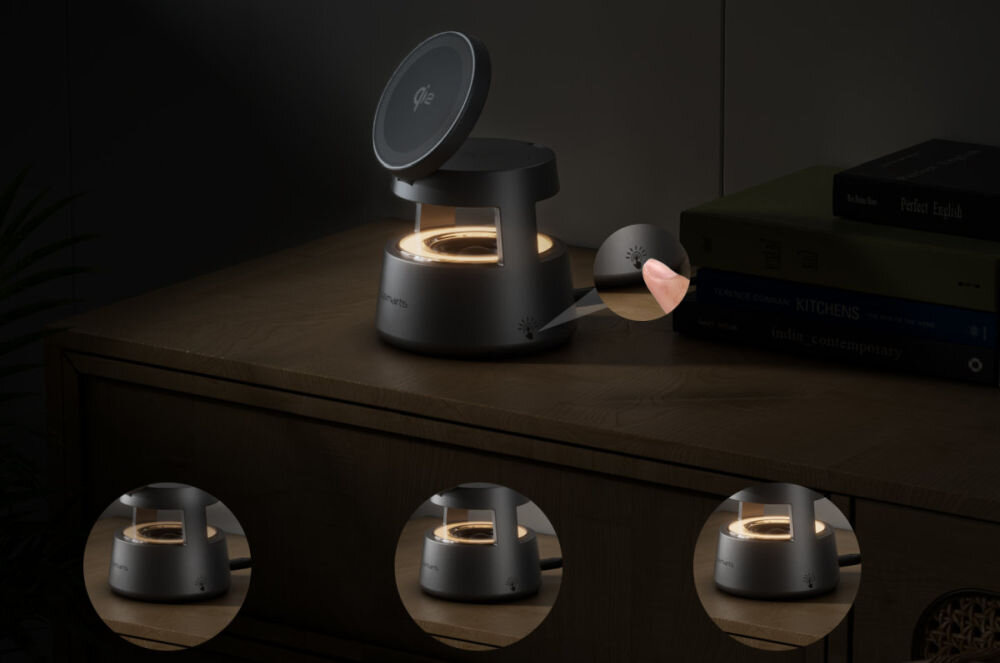 4SMARTS Aura Sound Qi2 Szary - zbliżenie na elementy ładowarki