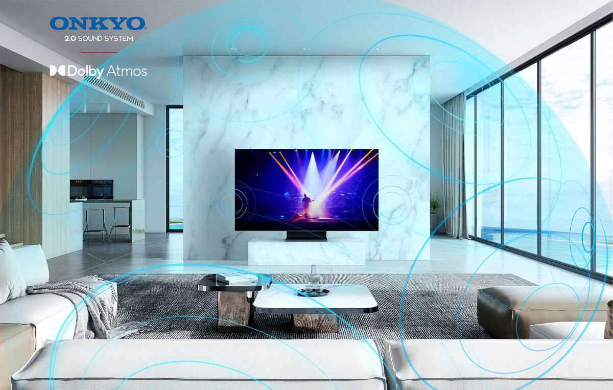 Telewizor TCL 50C7K - Dźwięk otulający przestrzeń, system onkyo, dźwięk wydobywający się z telewizora