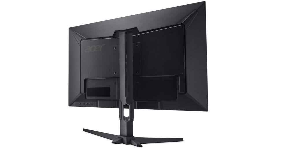 Monitor ACER XV270F5bmiiprzx 27 cali 1920x1080px IPS 520Hz 0.5 ms [GTG]  prezentacja monitora od tyłu pod kątem na białym tle złącza porty płynne przełączanie