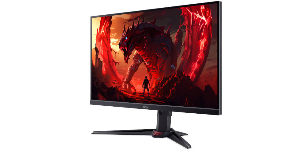 Monitor ACER XV270F5bmiiprzx 27 cali 1920x1080px IPS 520Hz 0.5 ms [GTG]  prezentacja monitora od przodu na białym tle pod kątem wymiary komfort stabilność