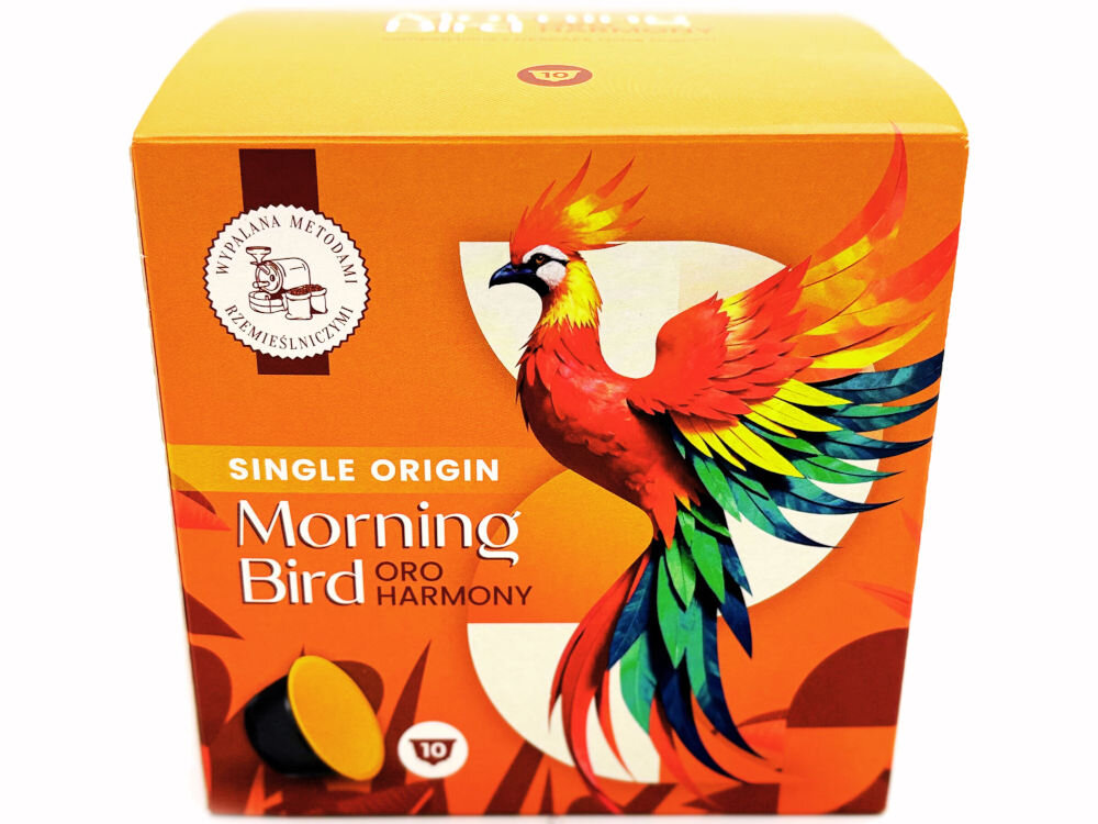Kapsułki MORNING BIRD Oro Harmony 10 szt. opakowanie z napisami single origin morning bird Oro Harmony