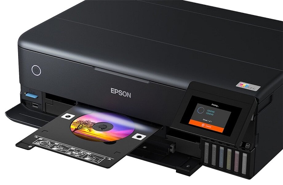 Urządzenie wielofunkcyjne EPSON EcoTank L8180 drukowanie skanowanie kopiowanie tusz jakość kolor czerń zbiornik przyciski płynność oszczędność wymiary
