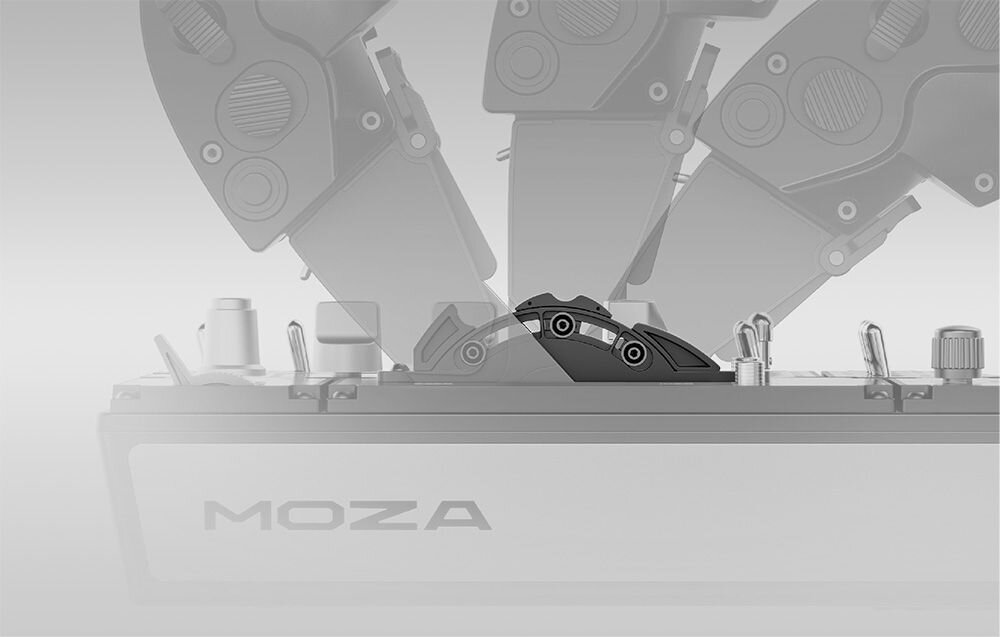 Przepustnica MOZA Racing MTP AS008 Przepustnica Moza pokazana pochylona pod różnymi kątami 15-bitowy enkoder magnetyczny rejestrowanie każdego ruchu