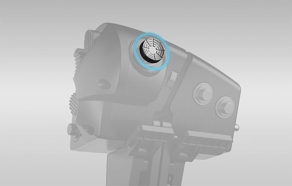 Przepustnica MOZA Racing MTP AS008 Zaznaczona na niebiesko część mechaniczna przepustnicy Moza Racing Moza Cockpit konfiguracja detali podświetlenie reakcje wibracyjne odpowiedź na indywidualne potrzeby