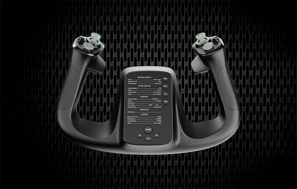 Wolant MOZA Racing MFY Yoke AS012 Czarna sterownica z 4 przyciskami i napisami na obudowie kompozyt wzmacniany włóknem szklanym 34 konfigurowalne przyciski podświetlenie RGB joystick Halla zanurzenie w symulacji