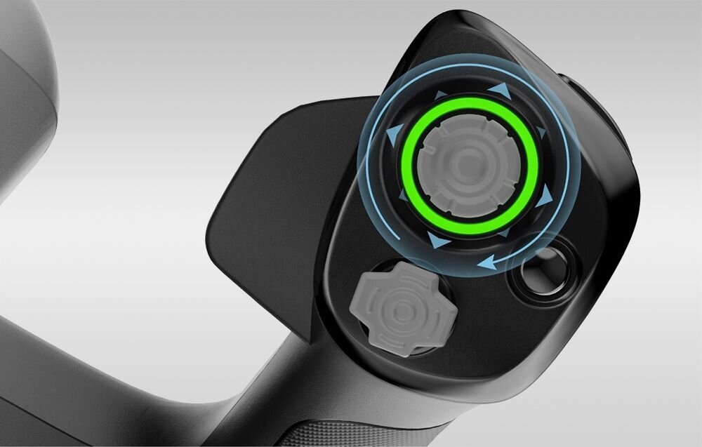 Wolant MOZA Racing MFY Yoke AS012 Zaznaczony na zielono joystick i strzałka pokazująca kierunek ruchu czujnik Halla eliminacja martwych stref wysoki poziom konfiguracja jako oś lub zestaw przycisków