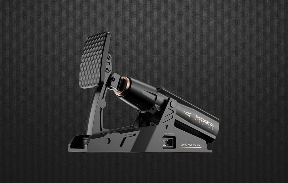 Pedał uniwersalny MOZA Racing mBooster RS076 Pedał gazu do simracingu na szarym tle w paski