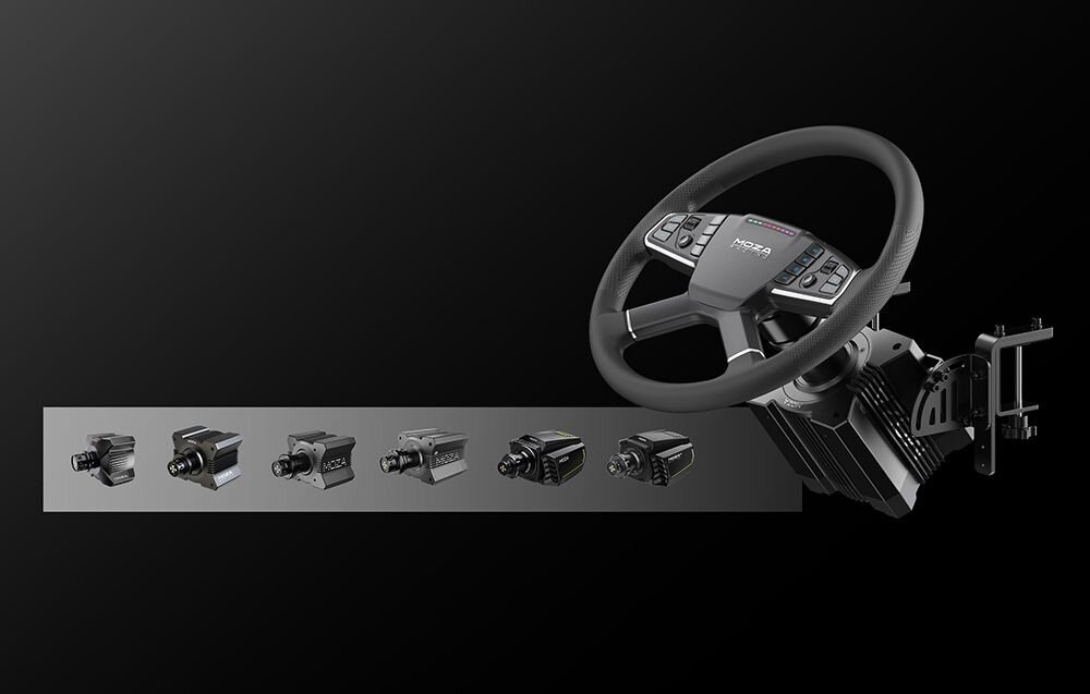 Zacisk do kierownicy do biurka MOZA Racing RS062 Grafika przedstawiająca szeroką kompatybilność zacisku do kierownicy z różnymi rodzajami śrub.