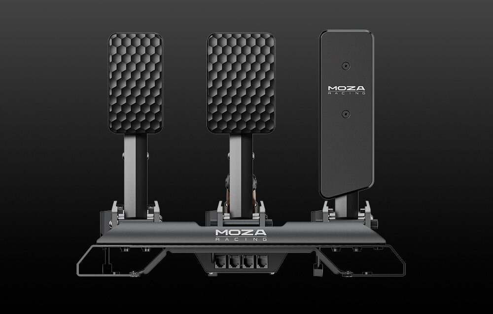 Nakładka pedału gazu do CRP2 MOZA Racing RS073 Przód zestawu pedałów gazu MOZA RACING do symulacji simracingu; na pedał z prawej strony nałożona jest nakładka MOZA RACING.