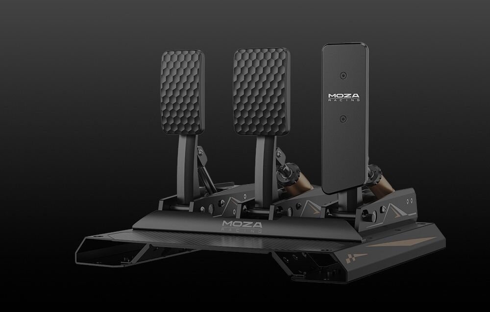 Nakładka pedału gazu do CRP2 MOZA Racing RS073 Zestaw pedałów MOZA z czarną nakładką, na której widać napis MOZA RACING aluminium lotnicze, wytrzymałość, pedał gazu