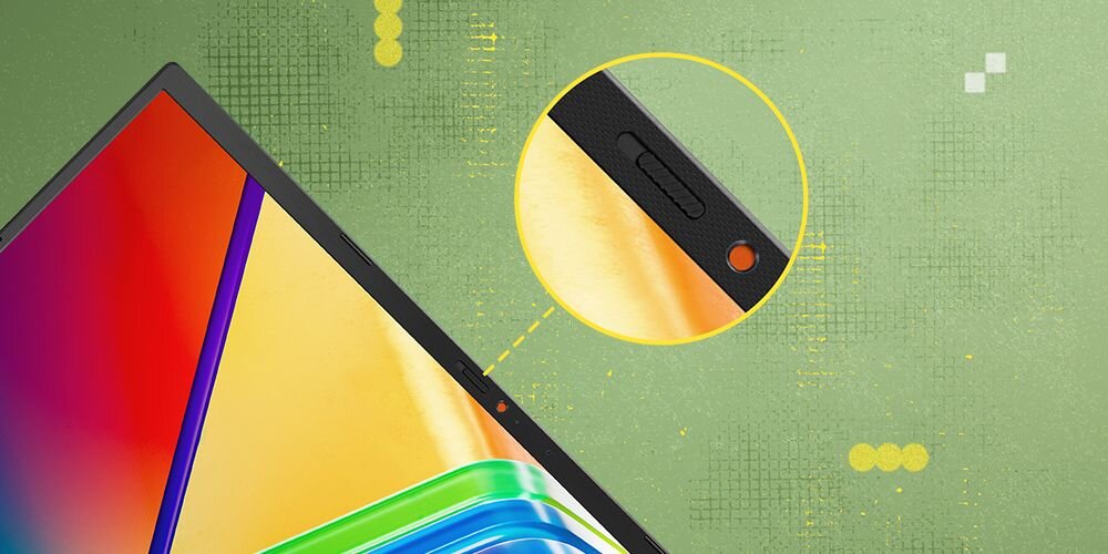 Widoczny suwak zasłony kamery na ramce ekranu – Fizyczna zasłona kamery