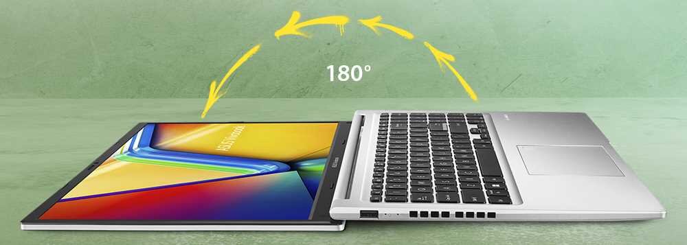 Laptop ASUS VivoBook 15 M1502YA otwarty na płasko z zawiasem 180° – Zawias 180 stopni