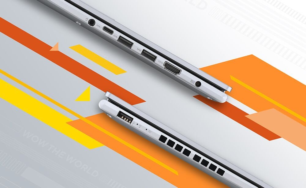 Laptop ASUS VivoBook 16 z widocznymi portami USB-C HDMI i audio – Opcje połączeń
