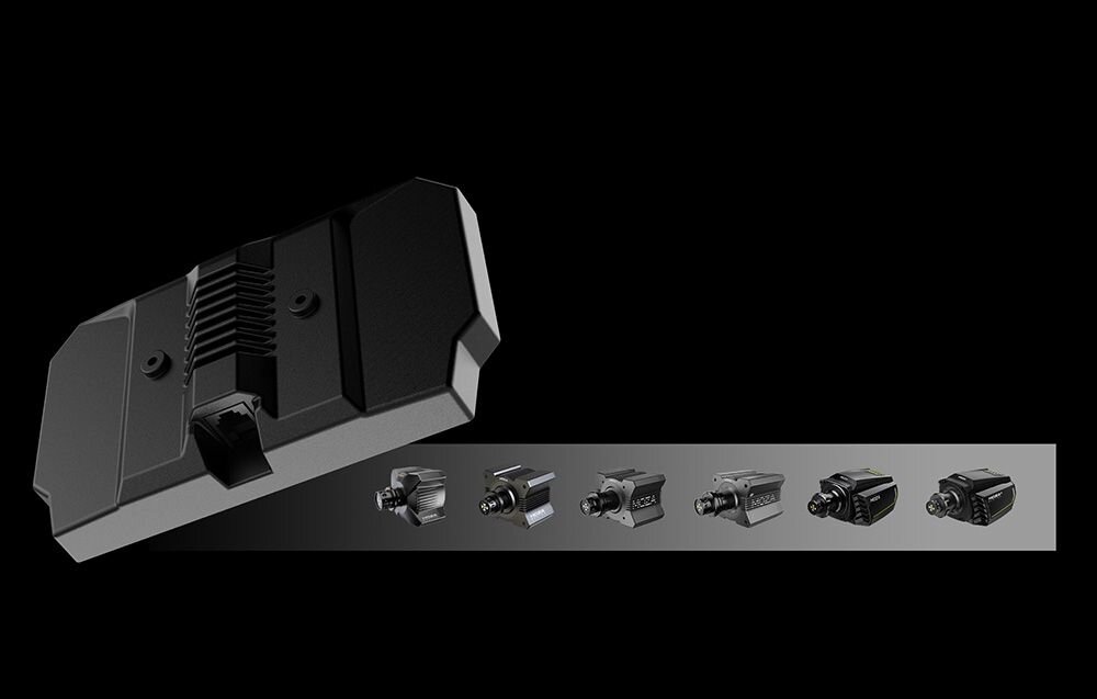 Wyświetlacz MOZA Racing CM2 RS072 Tył ekranu Moza Racing z kompatybilnymi bazami po prawej stornie na szarym pasku kompatybilność współpraca z bazami MOZA RJ11 PC port USB-A Assetto Corsa F1 DiRT Rally 2